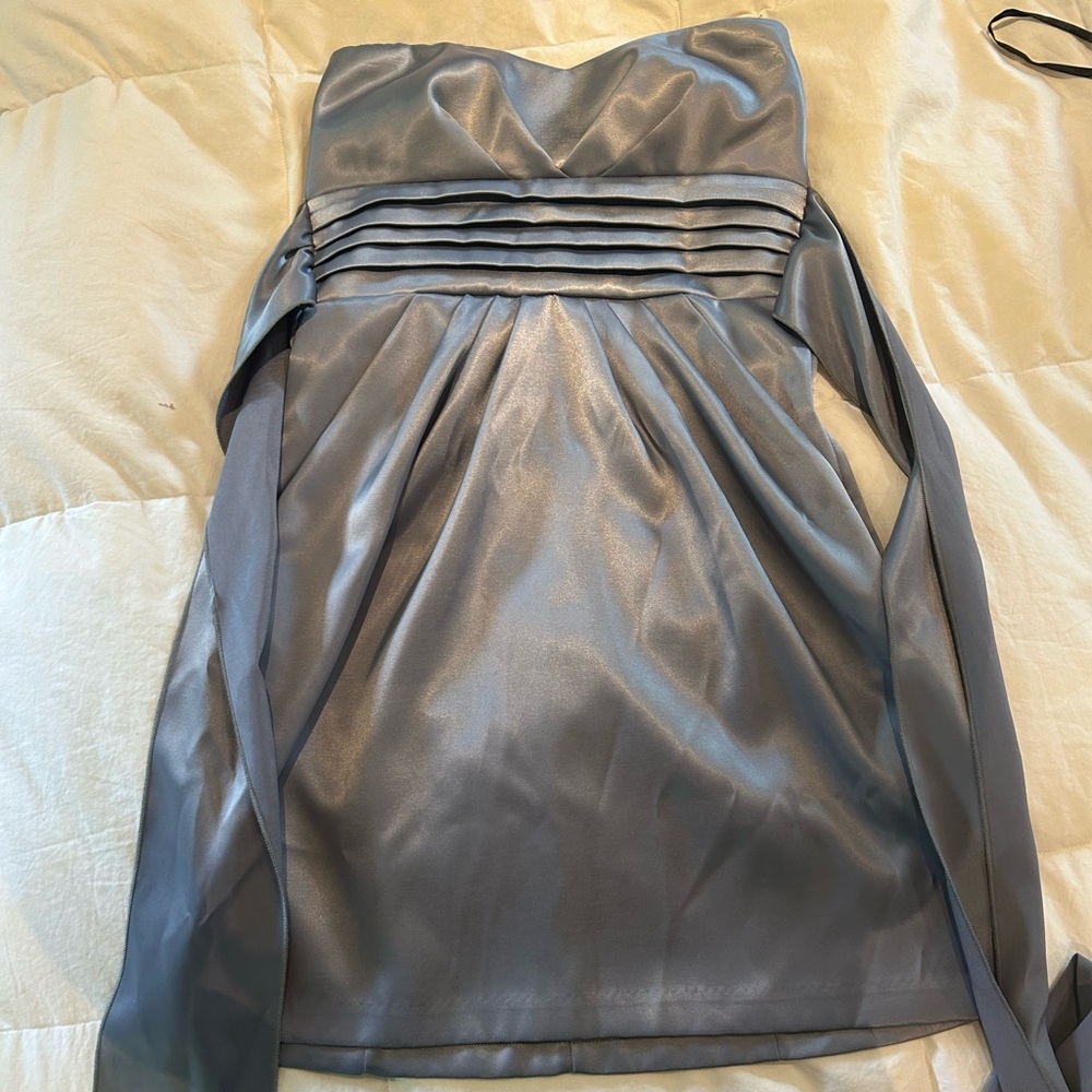 As U Wish Gray Pleated Strapless Cocktail Dress